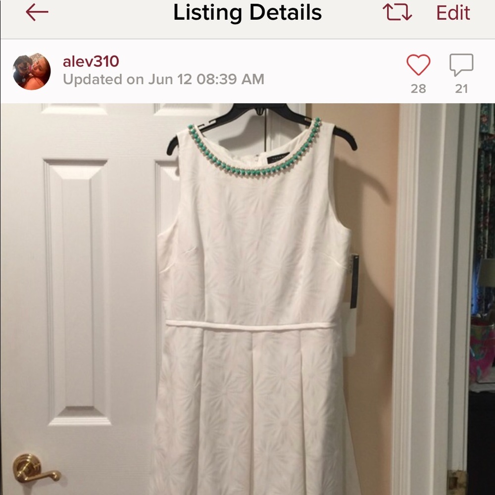 NWT Tahari white dress with beaded top